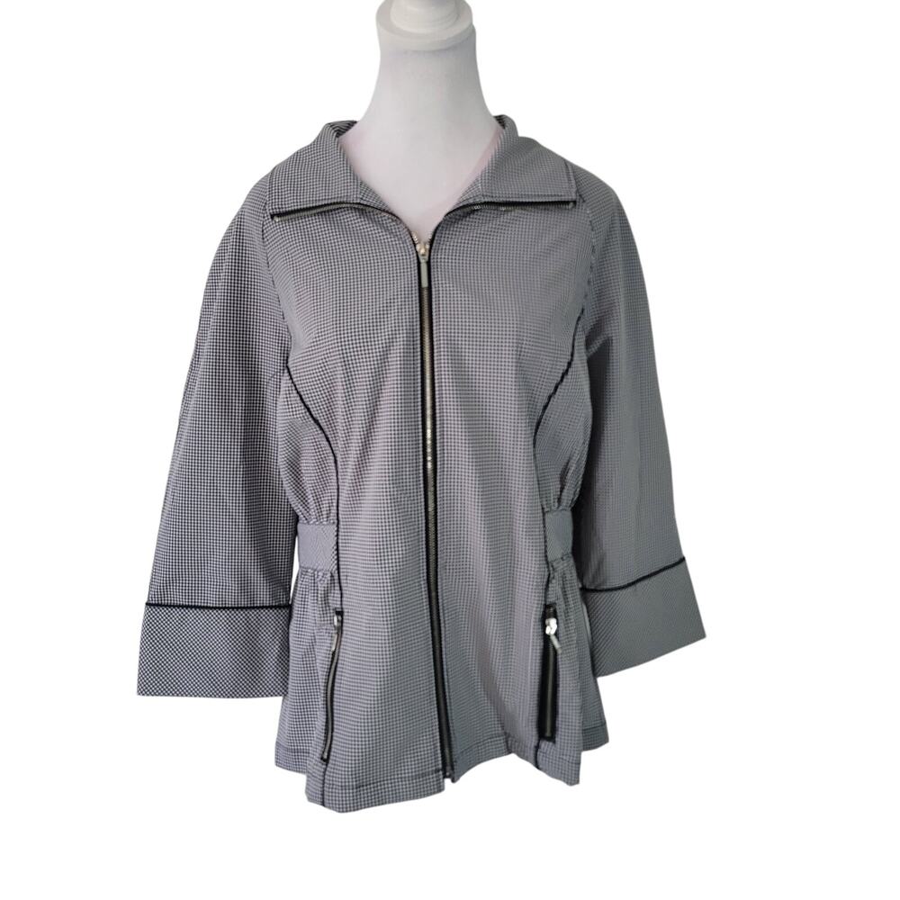 Drapers & Damons Size M Stretch Gingam Plaid‎ Black White Full Zip Jacket
